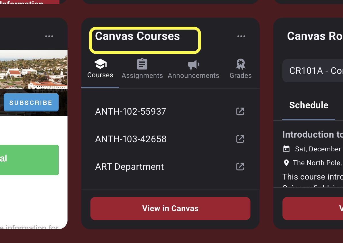 mySBCC portal screenshot showing where to access Canvas courses